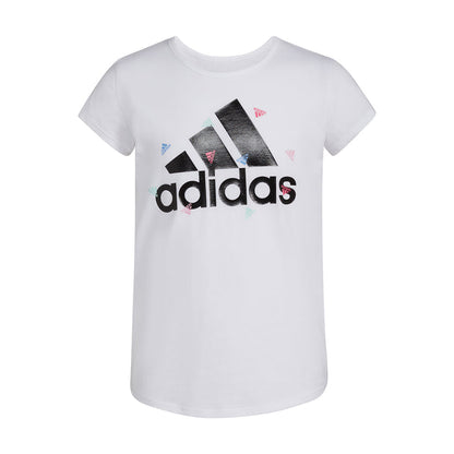 White youth crew-neck T-shirt with large adidas graphic front.