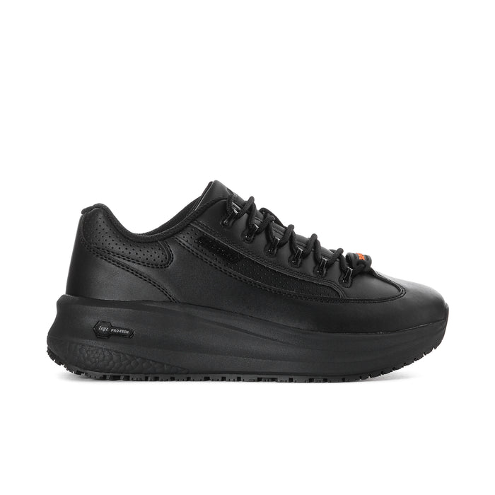 Women's black lace-up sneaker with perforated upper and thick platform sole