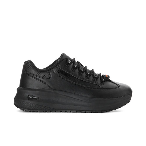 Women's black lace-up sneaker with perforated upper and thick platform sole