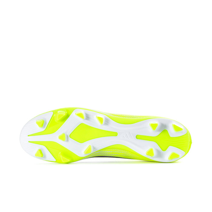 Men's soccer cleat outsole with white sole and neon green stud pattern