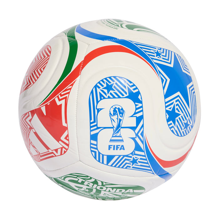 White football with FIFA Trionda logos, blue panels and red/green graphic details.