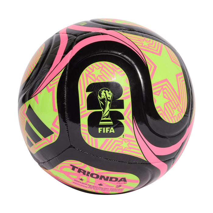 Black football with neon pink and lime graphic panels, FIFA and Trionda logos