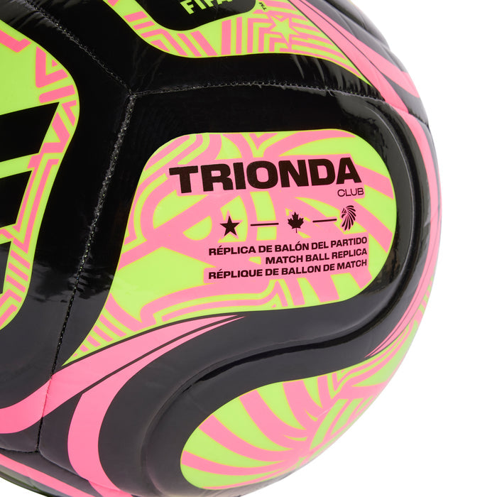Neon lime and pink football panel reading TRIONDA CLUB, match-ball replica text