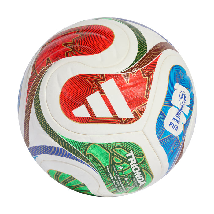 Competition soccer ball with white panels and red, green, blue graphic decals