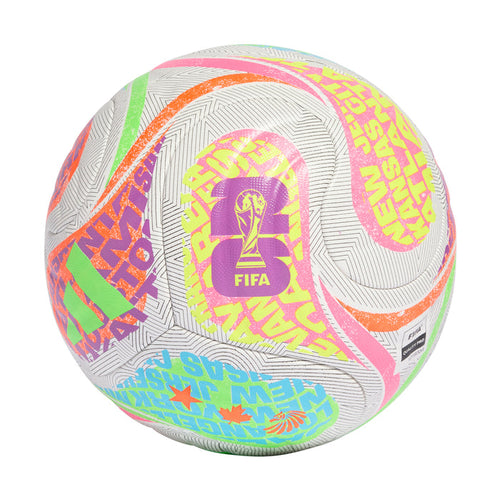 Multi-color FIFA competition ball with FIFA trophy logo and geometric swirl panels