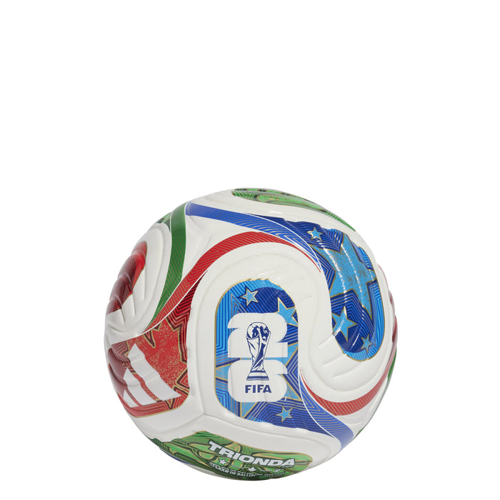 Mini soccer ball in white with red, blue, green graphics and Trionda branding