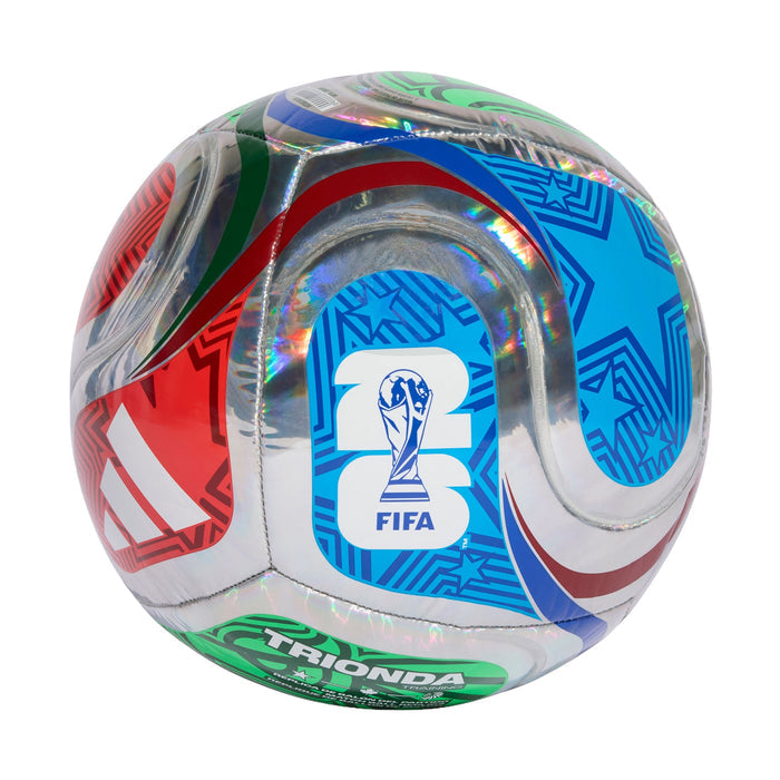 Multicolor FIFA training foil ball with blue FIFA logo and TRIONDA badge