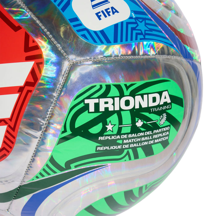 TRIONDA training foil ball patch with green logo on silver holographic surface