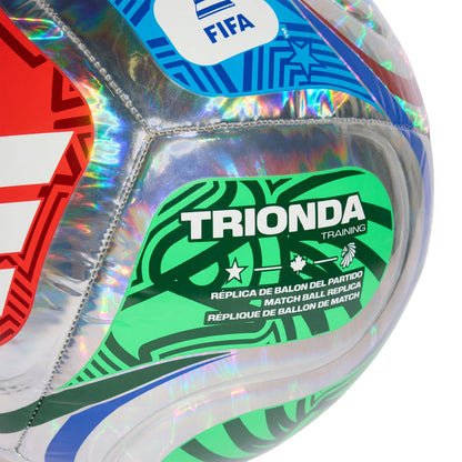 TRIONDA training foil ball patch with green logo on silver holographic surface