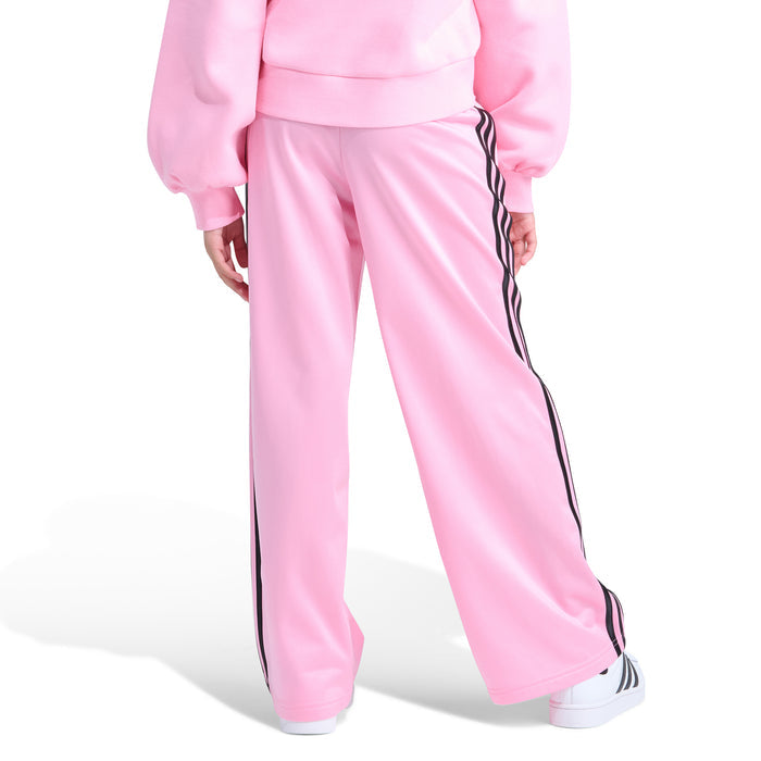 Youth light pink track pants with black side stripe panel and elastic waist