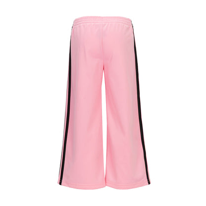 Youth light pink wide-leg track pants with black side stripe panels and elastic waist