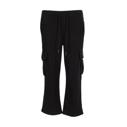 Youth black fleece cargo sweatpants with drawstring waist and cargo side pockets