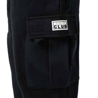 Black fleece cargo pocket on youth sweatpants with PRO CLUB patch
