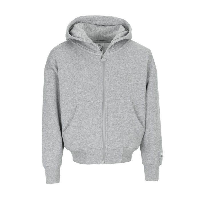 Youth heather grey fleece zip-front hoodie with hood and front zipper