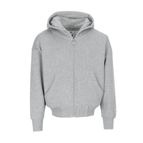 Youth heather grey fleece zip-front hoodie with hood and front zipper