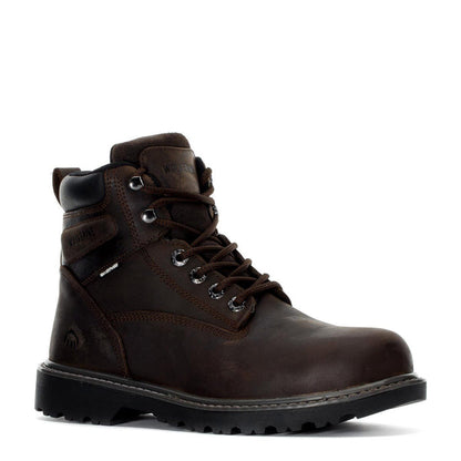 Men's 6-in steel-toe work boot, dark brown leather, lace-up and padded collar