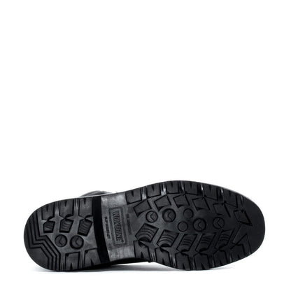 Men's steel-toe work boot outsole, rugged tread with brand label