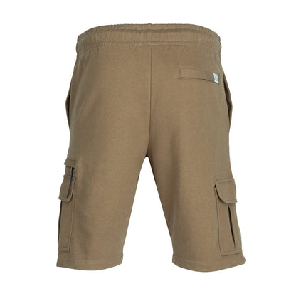 Men's taupe cargo shorts, elastic waist with drawstring, side cargo pockets