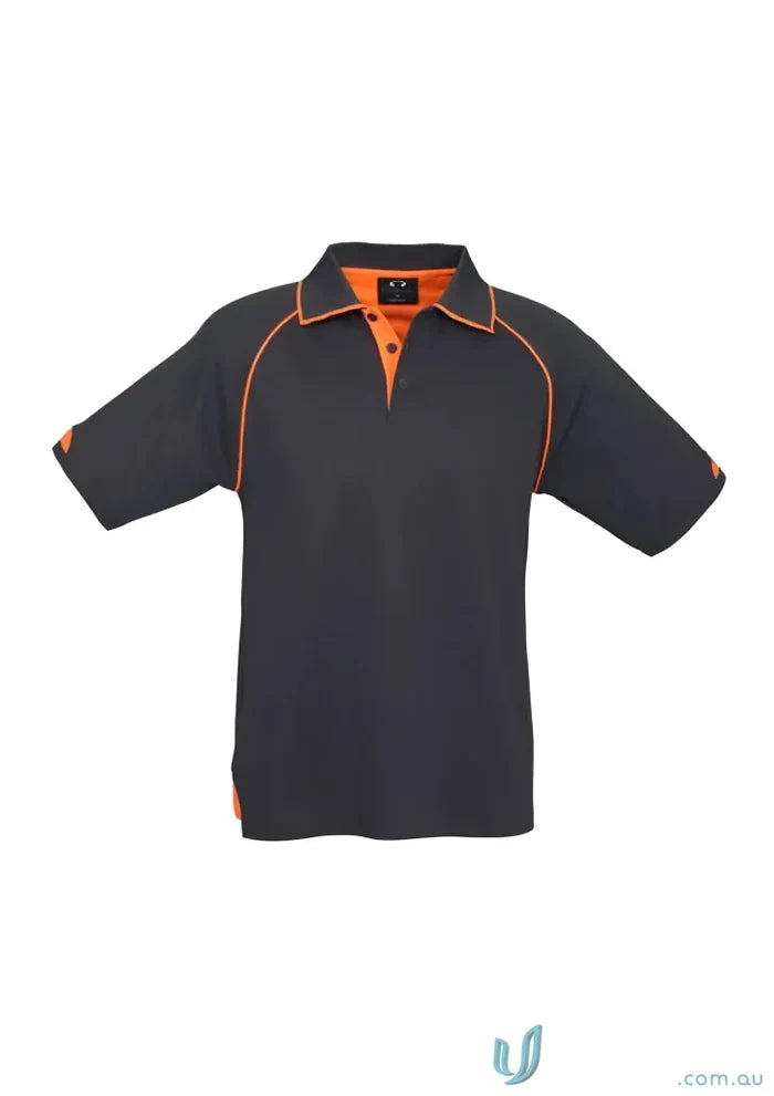 Black Fusion Polo with hi-viz fluoro trims and orange collar, perfect for biz collection mens