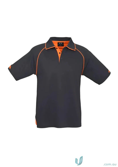 Black Fusion Polo with hi-viz fluoro trims and orange collar, perfect for biz collection mens