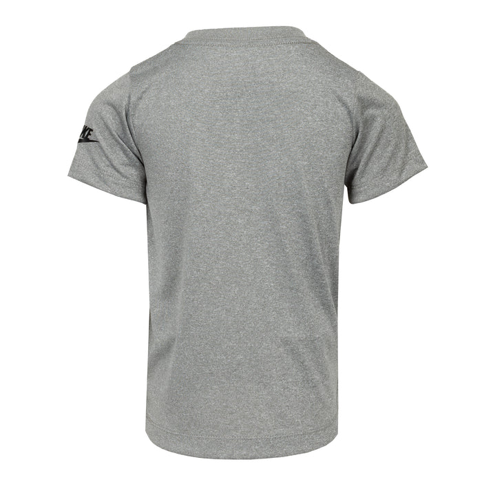 Toddler heather gray T-shirt, back view with small Nike logo