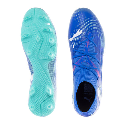 Men's soccer cleat soles, mint tread with molded studs on blue uppers