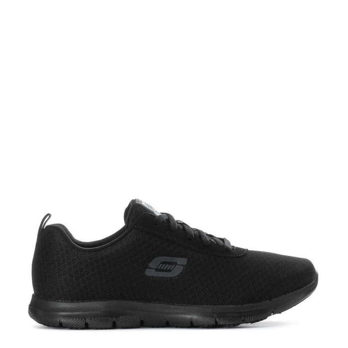 Women’s black lace-up wide sneakers with knit fabric and side logo