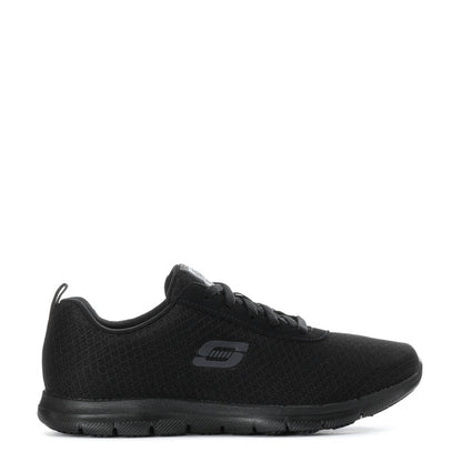 Women’s black lace-up wide sneakers with knit fabric and side logo