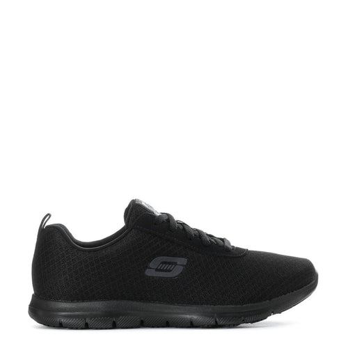 Women’s black lace-up wide sneakers with knit fabric and side logo