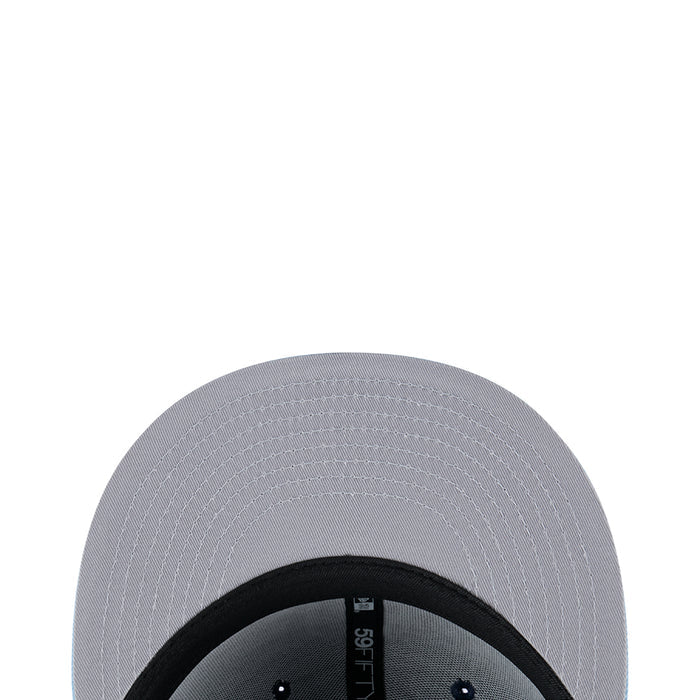 Two-tone cap with medium gray crown, black underside band, and strap detail