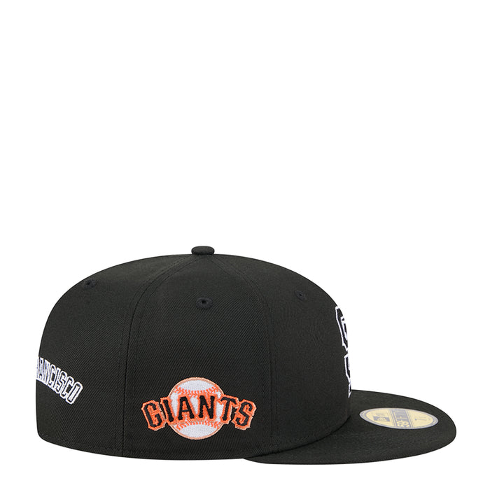Black baseball cap with orange-and-white Giants wordmark patch