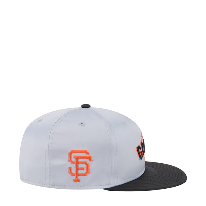 Two-tone light gray baseball cap with orange SF monogram and black brim