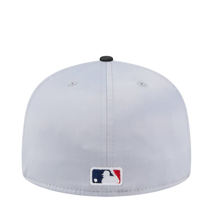 Light gray baseball cap with navy and red batter logo patch