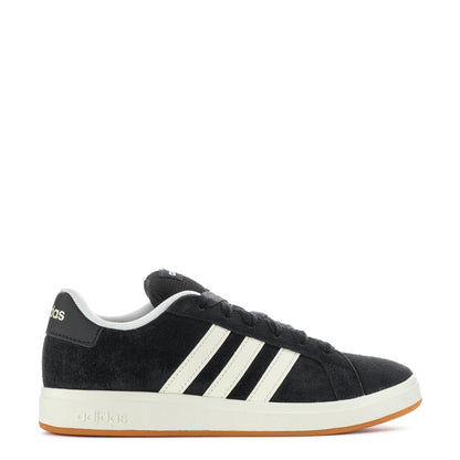 Kids adidas Grand Court sneakers in black with white 3-Stripes and gum outsole