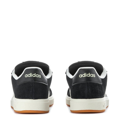 Kids adidas Grand Court sneakers heel view, black suede with white midsole