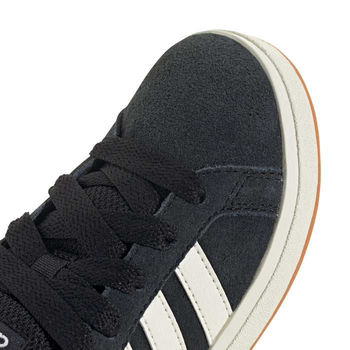 Kids adidas Grand Court sneaker close-up, black suede texture and white stripe