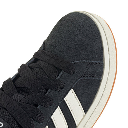 Kids adidas Grand Court sneaker close-up, black suede texture and white stripe