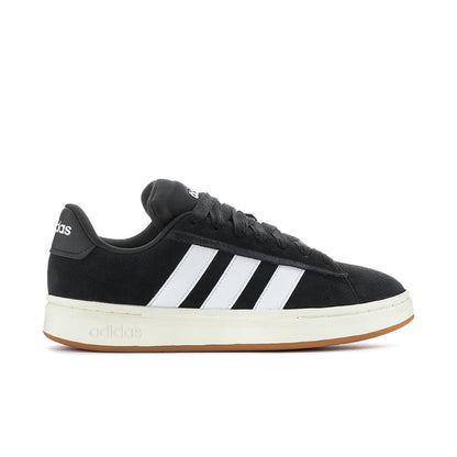 Men's adidas sneakers, black upper with white triple stripes and gum-brown sole