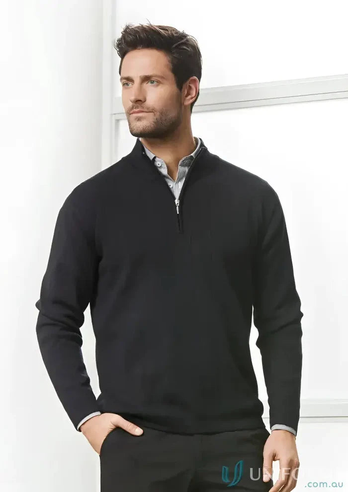 Black quarter-zip sweater from Half Zip Merino Rich Pullover made with premium fabric
