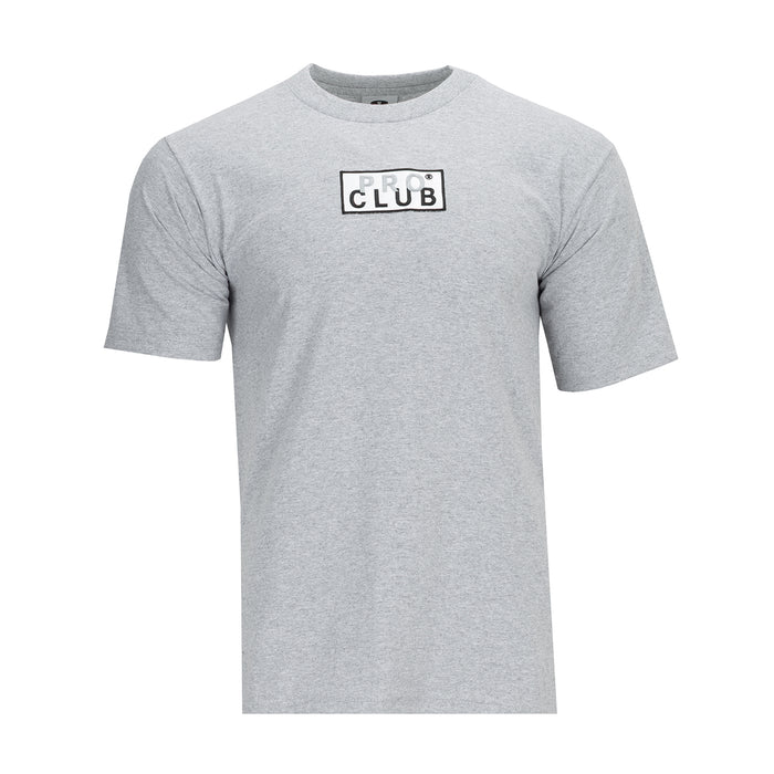 Heather grey men's crewneck tee with embroidered box logo on front
