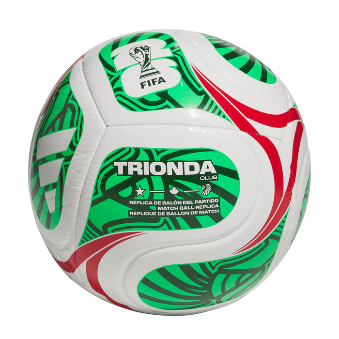 White, green, and red soccer ball with TRIONDA club crest and FIFA emblem