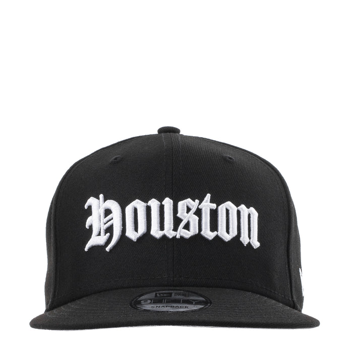 Black snapback cap with white Houston front logo