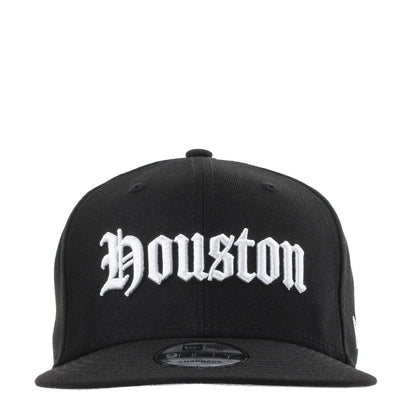 Black snapback cap with white Houston front logo