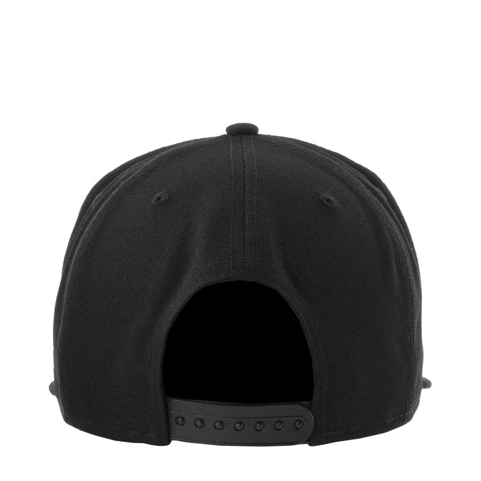 Black snapback cap back with adjustable strap and metal holes