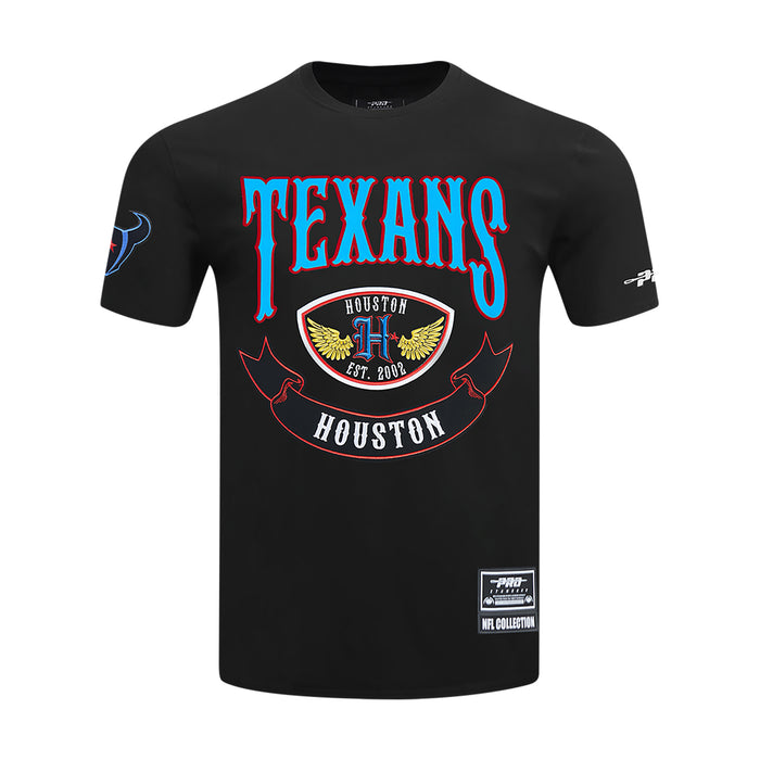 Black men's Texans graphic tee with large TEXANS logo and Houston crest