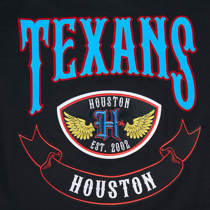 Black men's Texans tee with large TEXANS lettering and Houston crest graphic