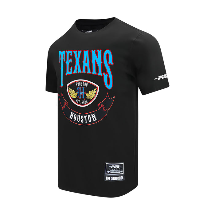 Black men's Texans graphic tee, front logo and small PRO player sleeve print