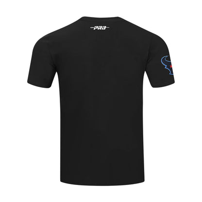 Black men's Texans tee, back view with PRO player logo and sleeve emblem