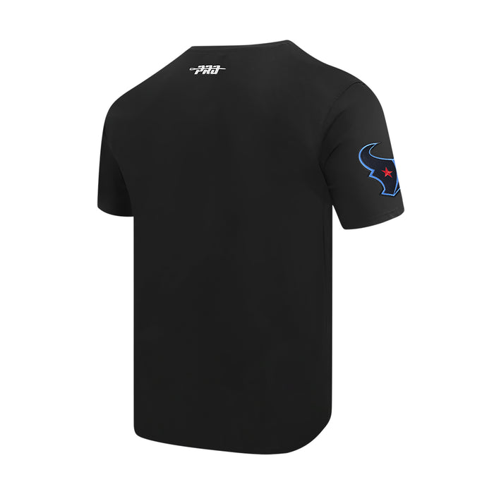 Black men's Texans tee, back view with blue Texans sleeve emblem