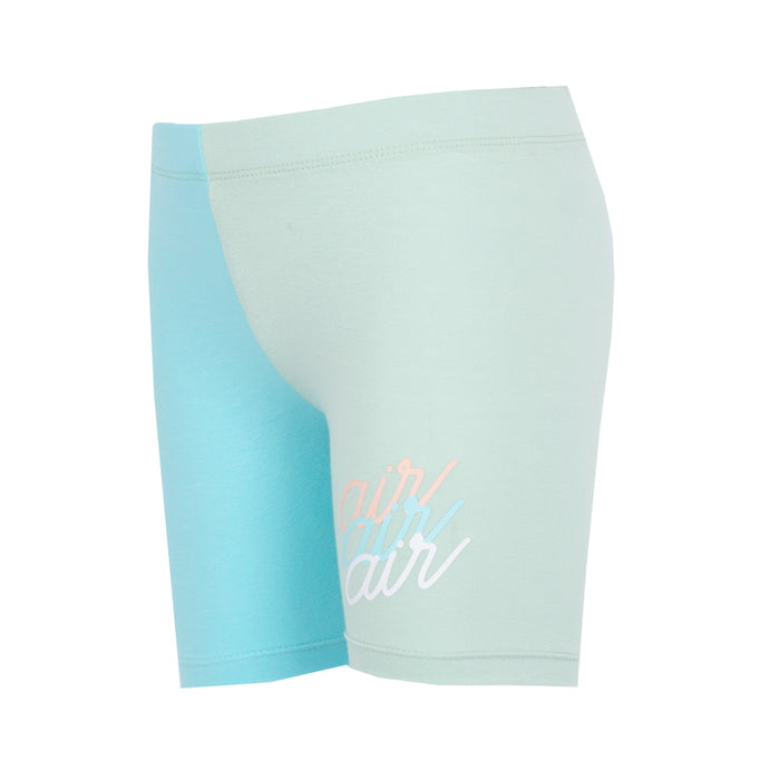 Toddler mint-blue bike shorts with air logo on leg